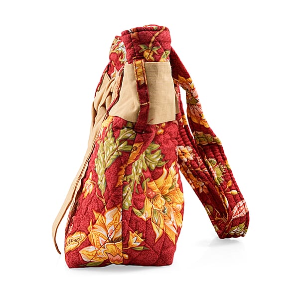 Vegas Closeout OK Red & Green Leaf Quilted Shoulder Bag (10x13x4)