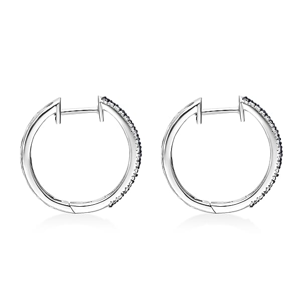 Venice Blue Diamond I1-I2 And Diamond 1.00 Ctw Hoop Earrings In Platinum Over Sterling Silver