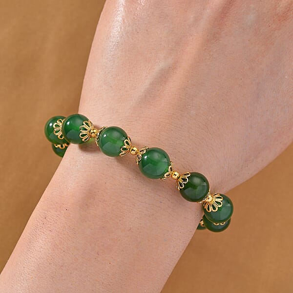 Verde Onyx 80.00 Ctw Beaded Bracelet In Goldtone (7.50-9.50In)