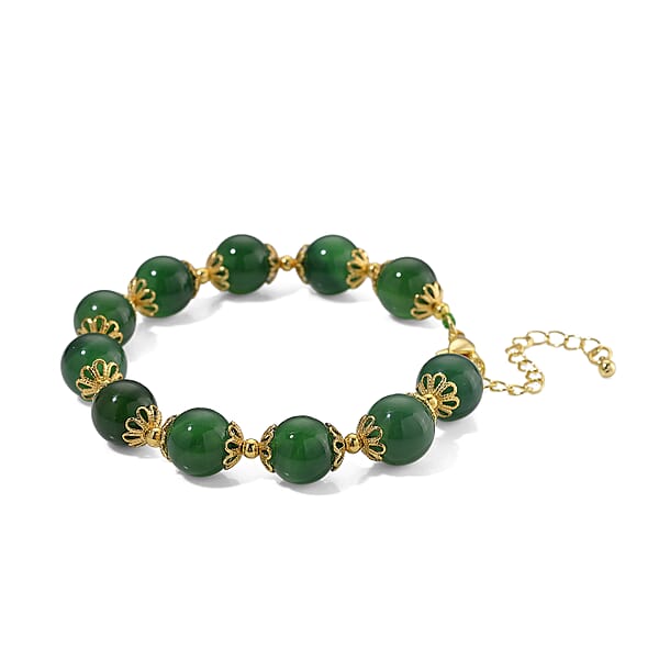 Verde Onyx 80.00 Ctw Beaded Bracelet In Goldtone (7.50-9.50In)