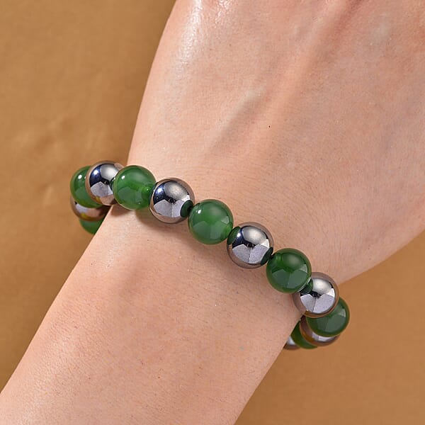 Verde Onyx And Terahertz 140.00 Ctw Beaded Stretch Bracelet