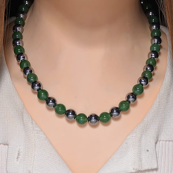 Verde Onyx And Terahertz 300.00 Ctw Beaded Necklace In Stainless Steel 18-20 Inches