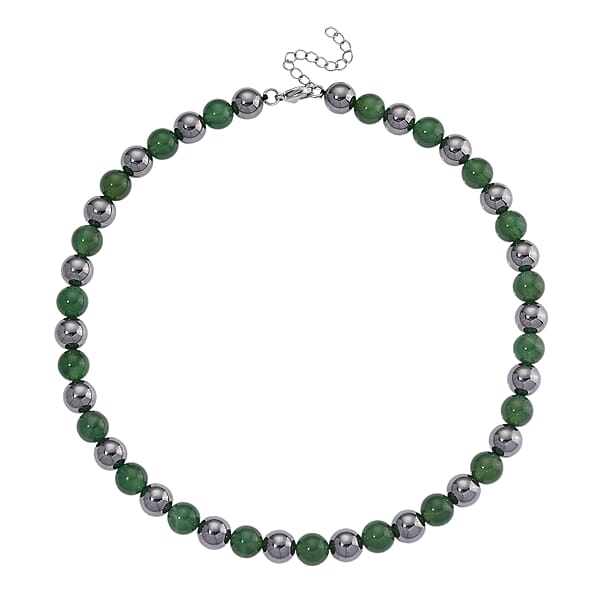 Verde Onyx And Terahertz 300.00 Ctw Beaded Necklace In Stainless Steel 18-20 Inches