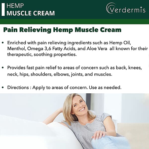 Verdermis Hemp Muscle Cream 50ml/1.7oz (Made In USA) Hemp Cream Muscle Pain Relief Cream