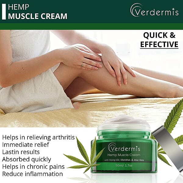 Verdermis Hemp Muscle Cream 50ml/1.7oz (Made In USA) Hemp Cream Muscle Pain Relief Cream