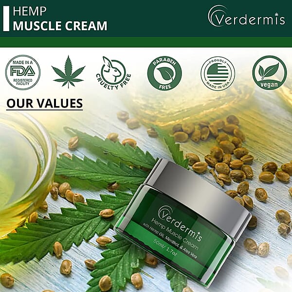 Verdermis Hemp Muscle Cream 50ml/1.7oz (Made In USA) Hemp Cream Muscle Pain Relief Cream