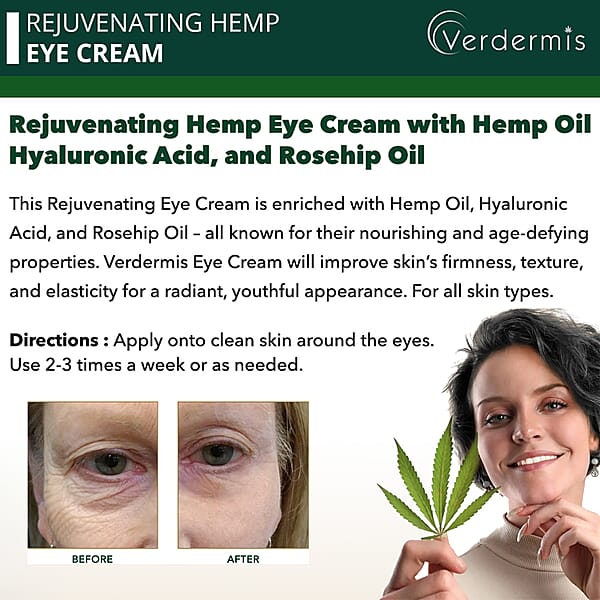 Verdermis Rejuvenating Hemp Eye Cream 50ml/1.7oz (Made In USA) Under Eye Cream