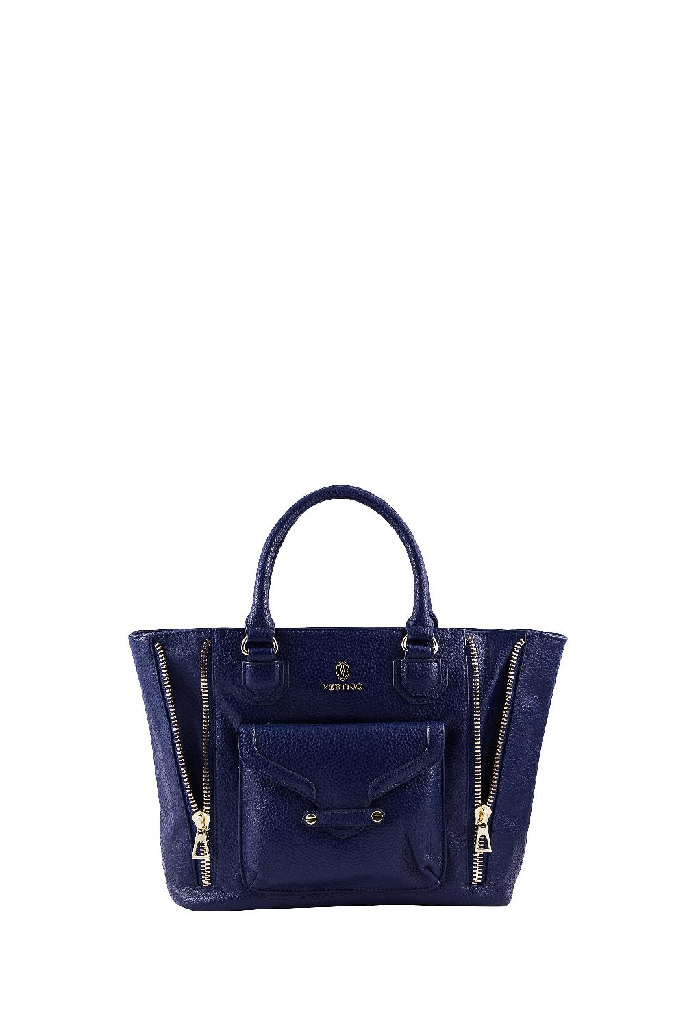 Vertigo Paris Navy Vegan Leather Satchel Bag (16x4.5x10.5)