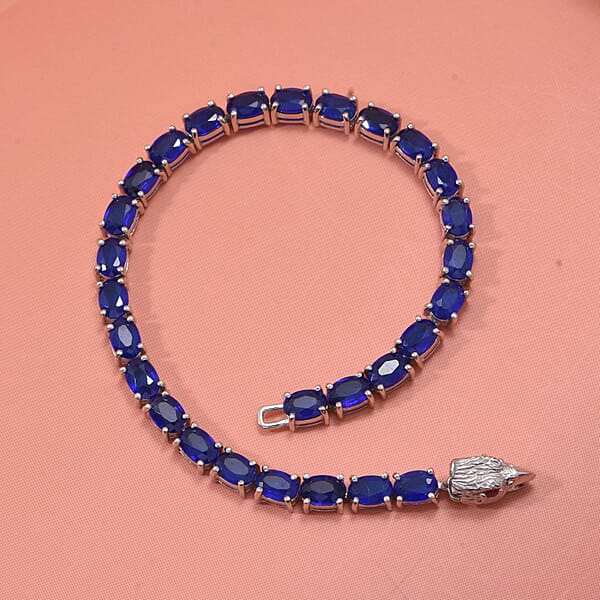 Vietnamese Cobalt Blue Spinel (DF) And Niassa Ruby (FF) 16.40 Ctw Eagle Head Tennis Bracelet In Rhodium Over Sterling Silver (8.00 In)