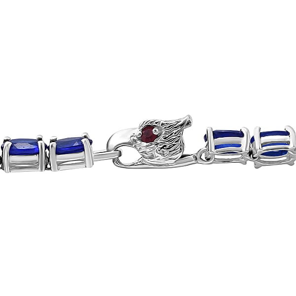 Vietnamese Cobalt Blue Spinel (DF) And Niassa Ruby (FF) 16.40 Ctw Eagle Head Tennis Bracelet In Rhodium Over Sterling Silver (8.00 In)