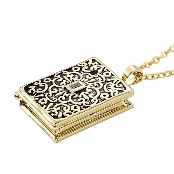 Vintage Book Pendant Necklace In ION Plated YG Stainless Steel 20-22 Inches