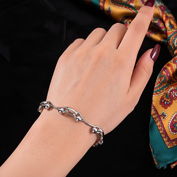 Wave Bead Link Chain Bracelet In Stainless Steel (7.50-9.0In)