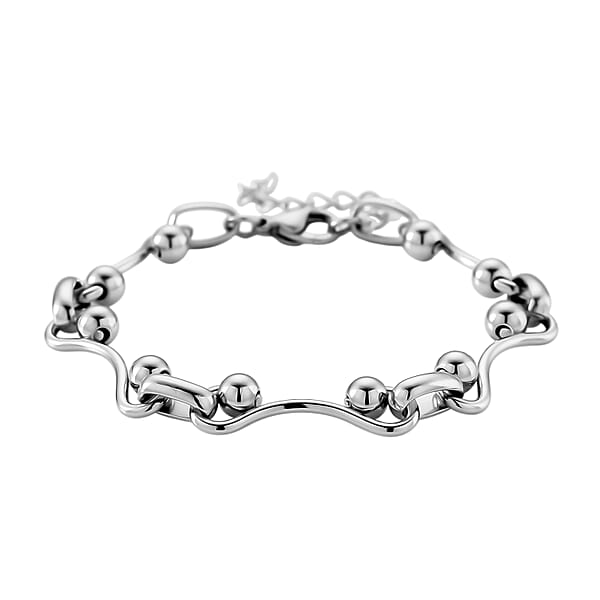 Wave Bead Link Chain Bracelet In Stainless Steel (7.50-9.0In)