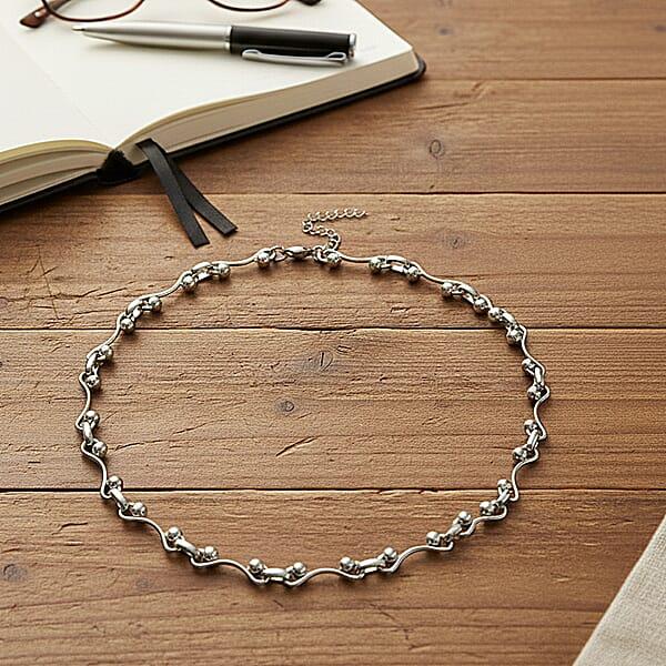 Wave Bead Link Chain Necklace In Stainless Steel 20-22 Inches