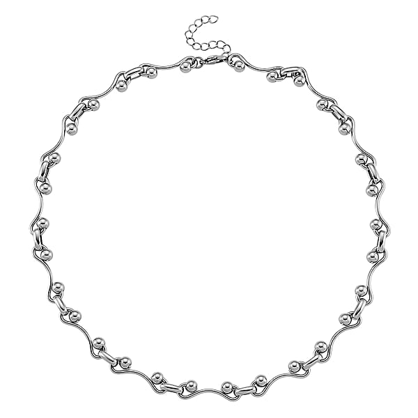 Wave Bead Link Chain Necklace In Stainless Steel 20-22 Inches