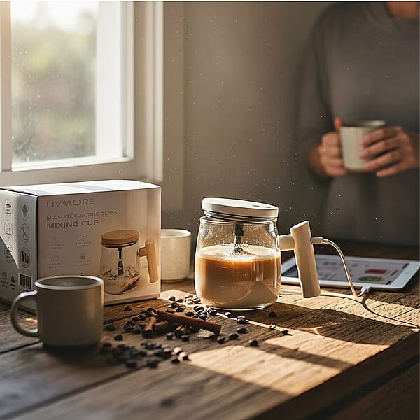 White 500mAh Electric Glass Mixing Cup (400ml)