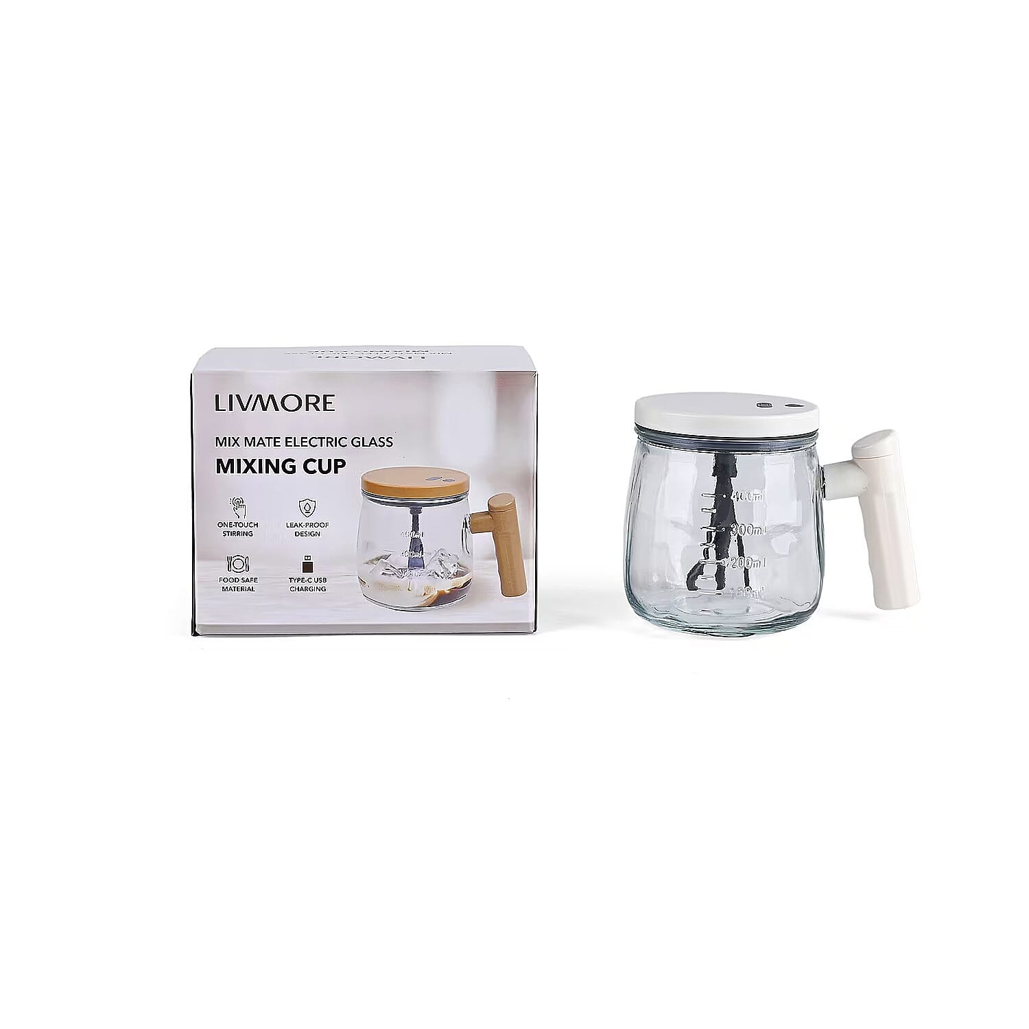 White 500mAh Electric Glass Mixing Cup (400ml)