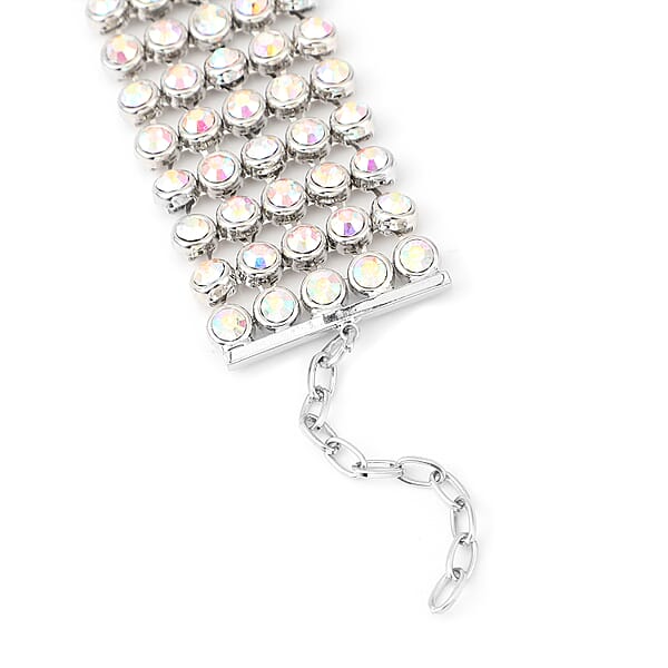 White Aurora Borealis Austrian Crystal Carpet Bracelet In Silvertone (7.50 In)