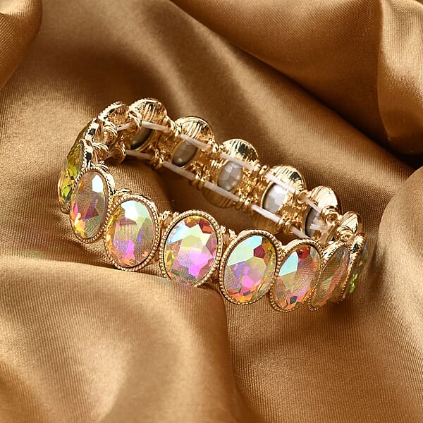 White Aurora Borealis Glass Tennis Bracelet In Goldtone (6.50-7.0In)