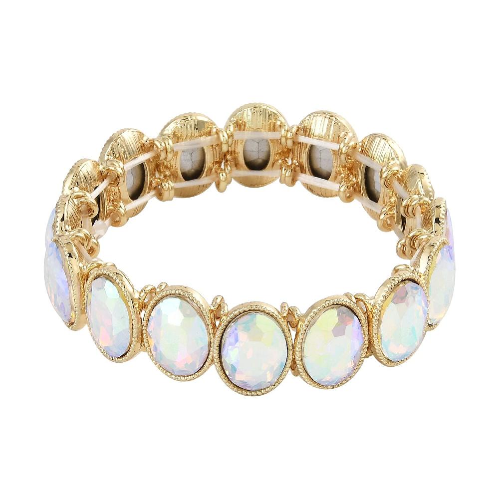 White Aurora Borealis Glass Tennis Bracelet in Goldtone (6.50-7.0In)