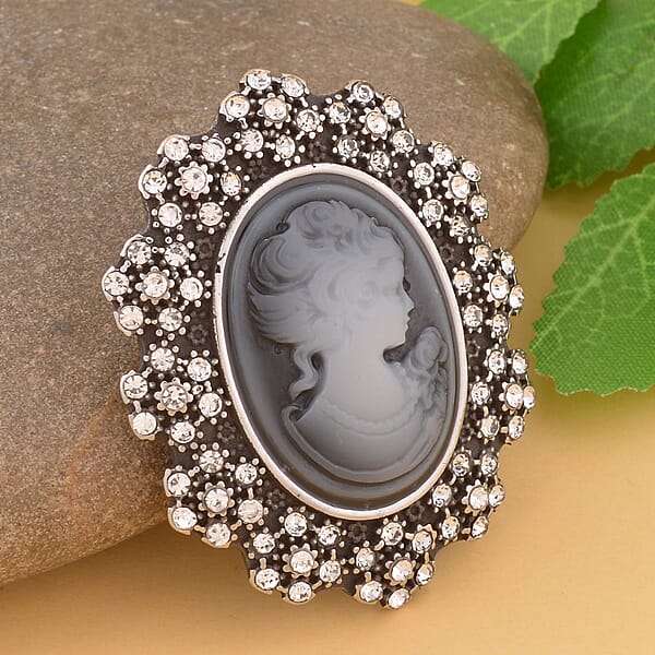 White Austrian Crystal Chroma Brooch In Stainless Steel