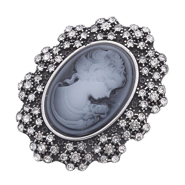 White Austrian Crystal Chroma Brooch In Stainless Steel