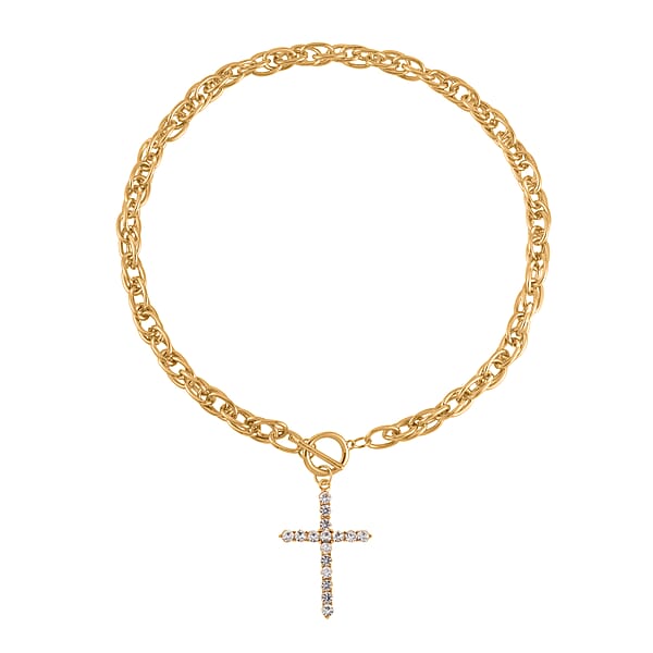 White Austrian Crystal Cross Necklace 20 Inches And Bracelet (8.50-9.00In) And Earrings In Goldtone