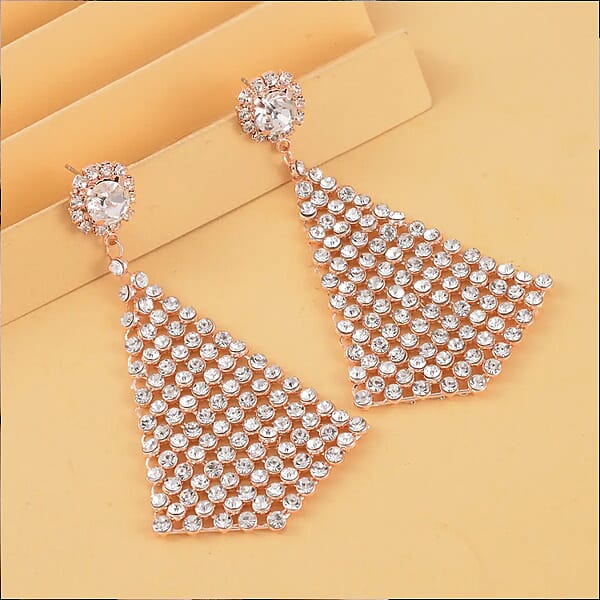 White Austrian Crystal Earrings In Rosetone