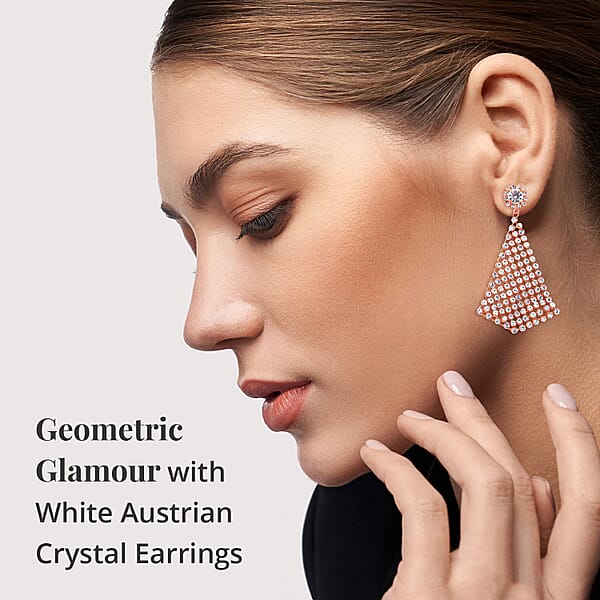 White Austrian Crystal Earrings In Rosetone