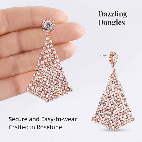White Austrian Crystal Earrings In Rosetone