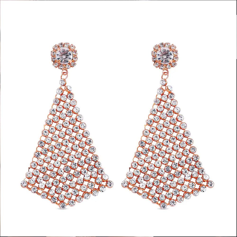 White Austrian Crystal Earrings in Rosetone