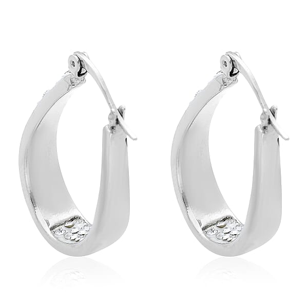 White Austrian Crystal Inside Out Hoop Earrings In Silvertone