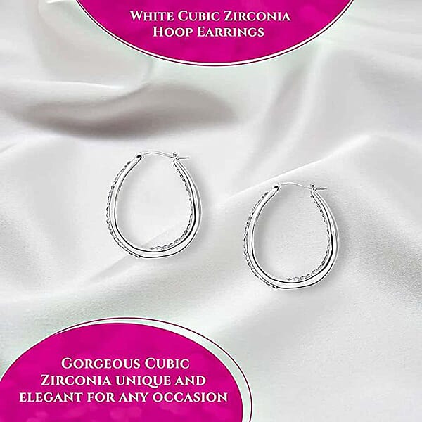 White Austrian Crystal Inside Out Hoop Earrings In Silvertone