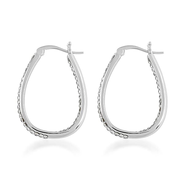 White Austrian Crystal Inside-Out Hoop Earrings In Silvertone