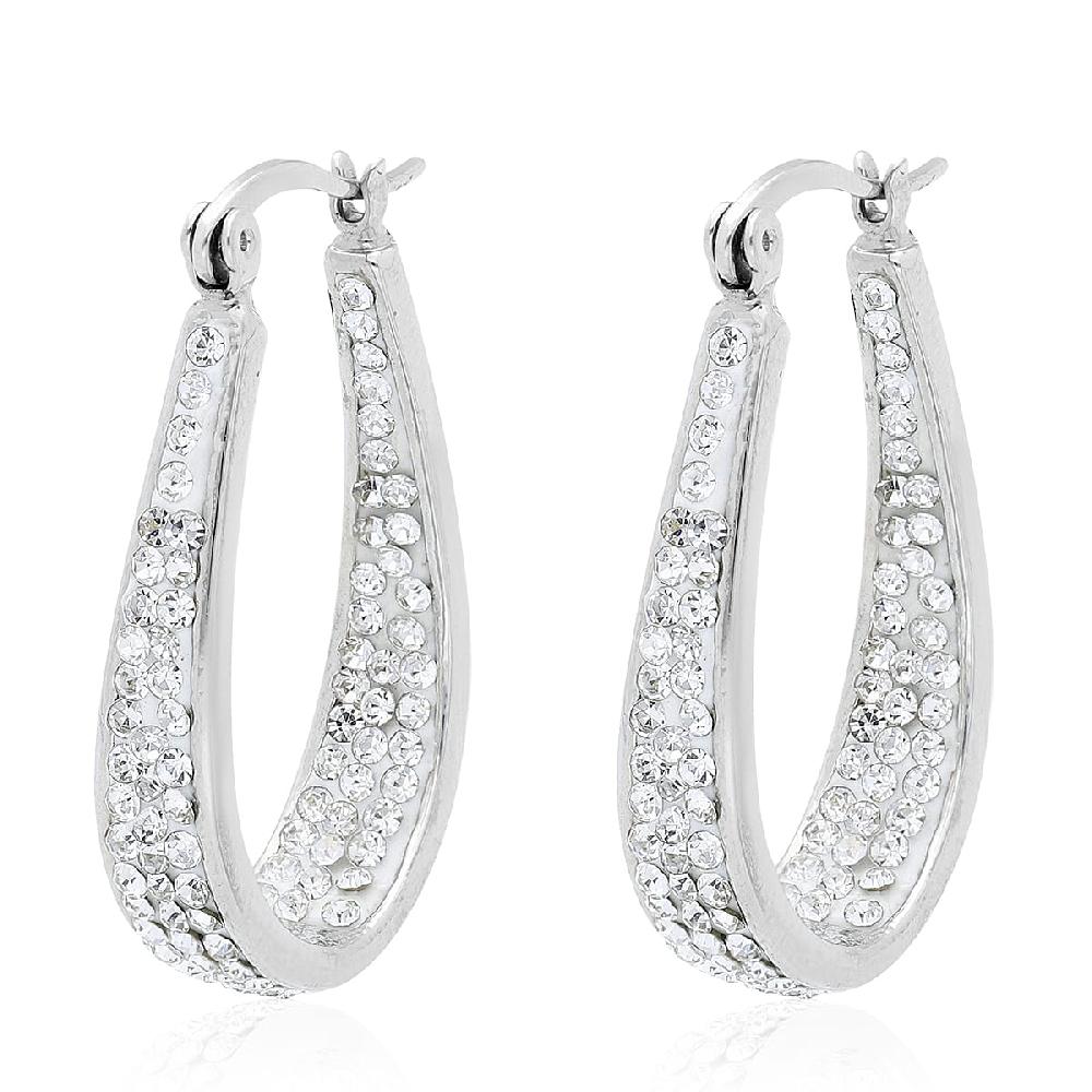 White Austrian Crystal Inside Out Hoop Earrings in Silvertone