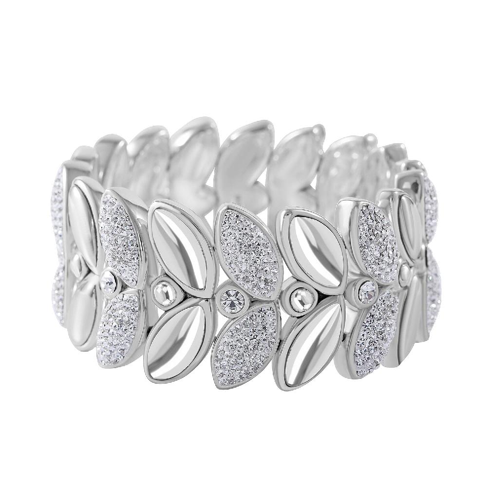White Austrian Crystal Stretch Bracelet in Sterling Silver (7.25 In)