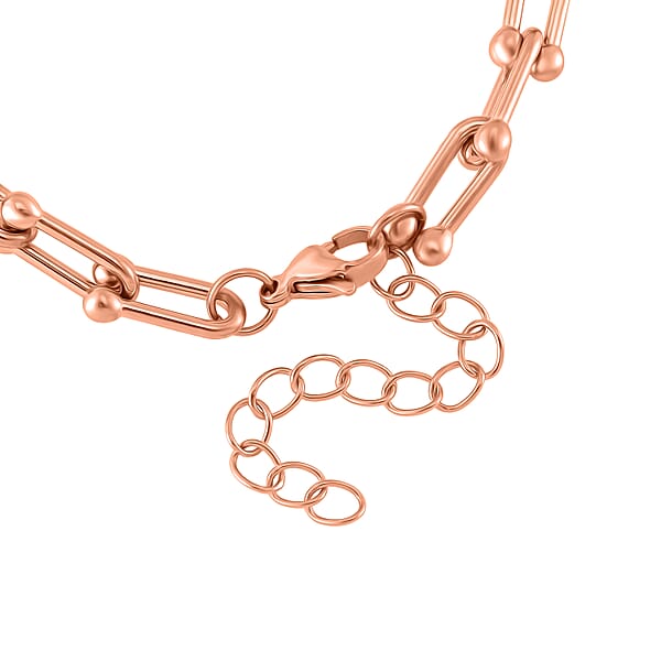 White Austrian Crystal U Link Horseshoe Bracelet In ION Plated RG Stainless Steel (7.5-9.5In)
