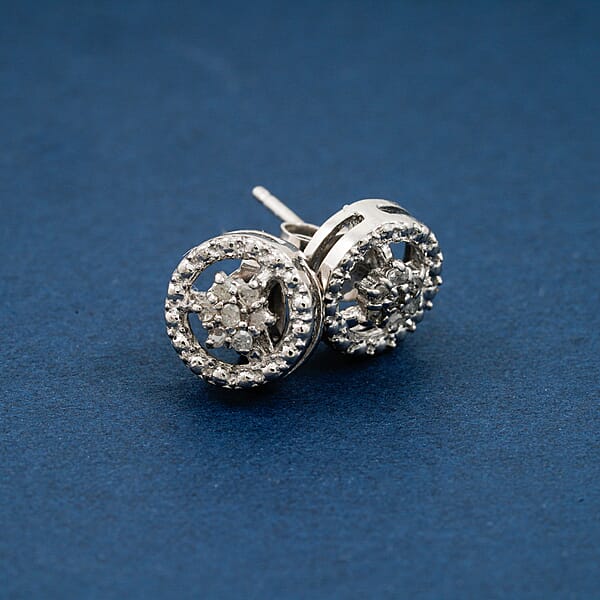 White Diamond 0.10 Ctw Earrings In Rhodium Over Sterling Silver