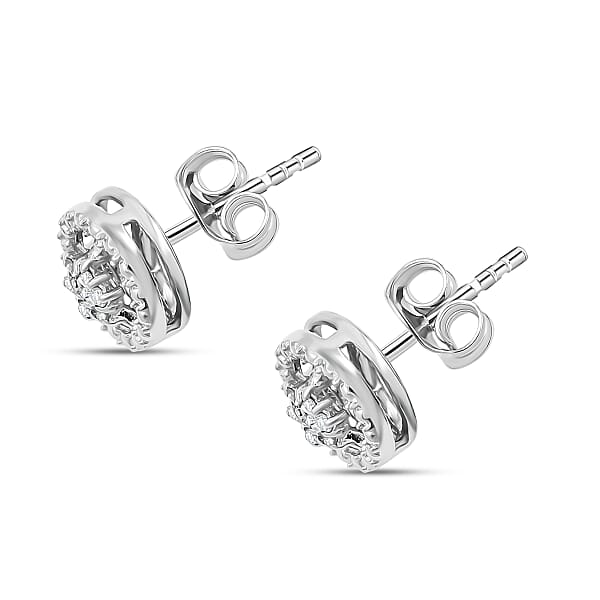 White Diamond 0.10 Ctw Earrings In Rhodium Over Sterling Silver