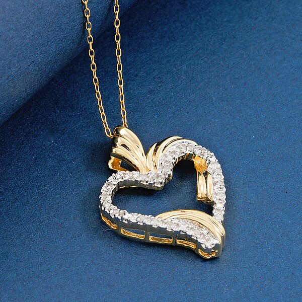 White Diamond Heart Pendant Necklace In 14K YG Over Sterling Silver 0.20 Ctw (18 Inches)