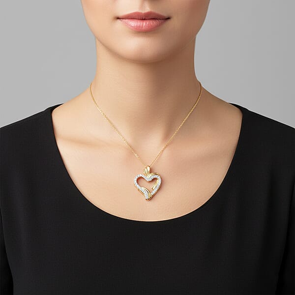 White Diamond Heart Pendant Necklace In 14K YG Over Sterling Silver 0.20 Ctw (18 Inches)
