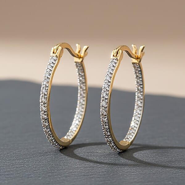 White Diamond Hoop Earrings In 14K YG Over Sterling Silver 0.05 Ctw