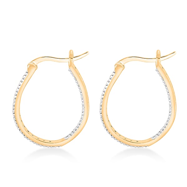 White Diamond Hoop Earrings In 14K YG Over Sterling Silver 0.05 Ctw