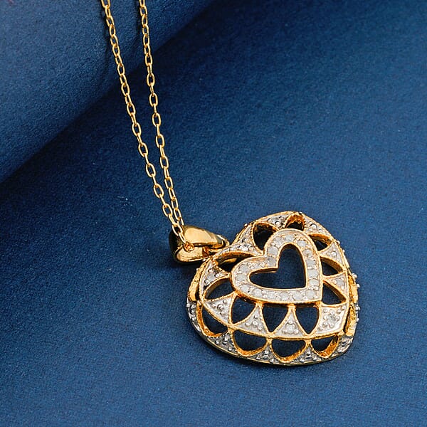 White Diamond Infinity Heart Pendant Necklace In 14K YG Over Sterling Silver 0.20 Ctw (18 Inches)
