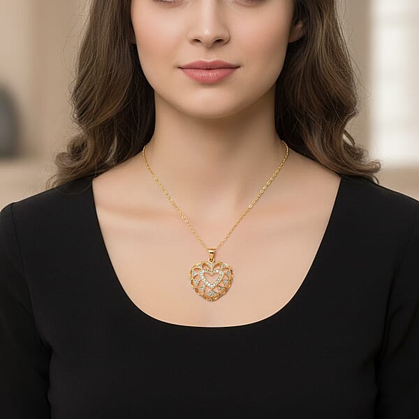 White Diamond Infinity Heart Pendant Necklace In 14K YG Over Sterling Silver 0.20 Ctw (18 Inches)