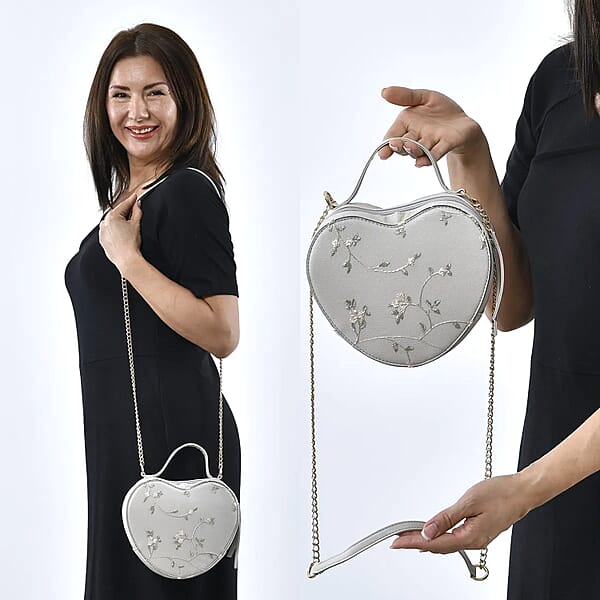 White Floral Pattern Faux Leather Heart Shape Embroidery Crossbody Bag For Women Crossbody Purse Designer Crossbody Shoulder Handbags
