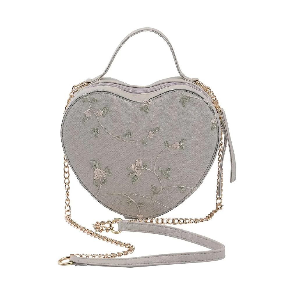 White Floral Pattern Faux Leather Heart Shape Embroidery Crossbody Bag for Women Crossbody Purse Designer Crossbody Shoulder Handbags