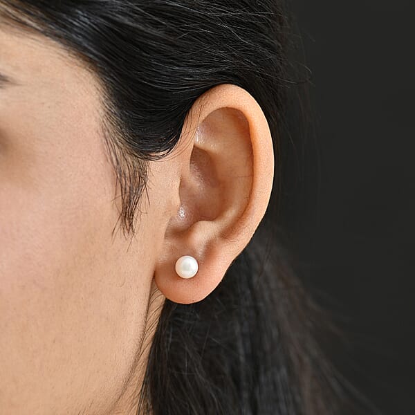 White Fresh Water Pearl Earrings In Sterling Silver