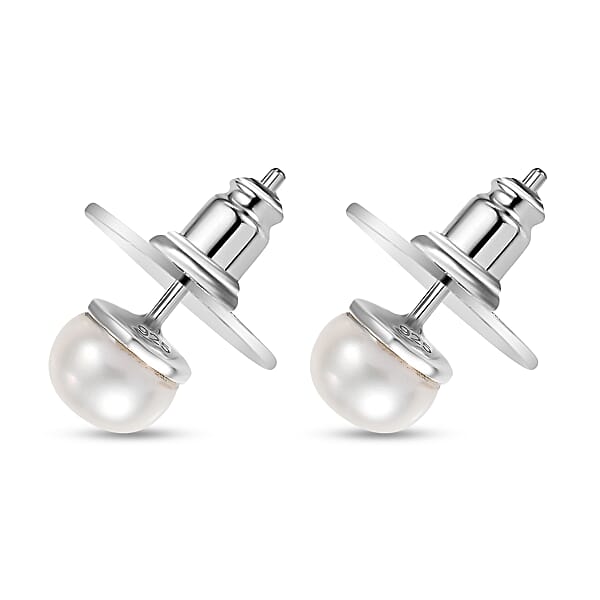 White Fresh Water Pearl Earrings In Sterling Silver