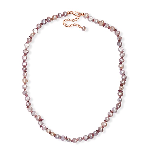 White Freshwater Pearl And Morro Redondo Pink Tourmaline 18 Ctw Necklace 18 Inches In 18K Vermeil Rose Gold Over Sterling Silver